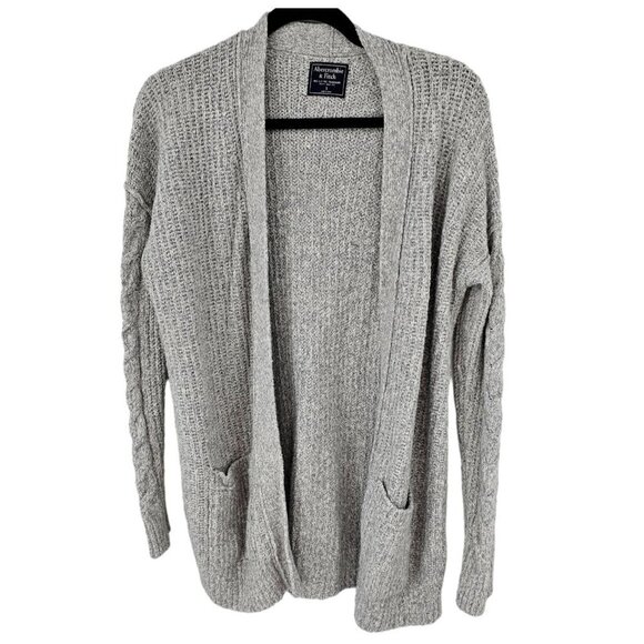 Abercrombie & Fitch Cardigan Sweater Gray Cable Knit Long Sleeve Pockets Twee - Picture 1 of 6